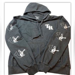 True Religion BLACK HOODIE Horseshoe Pullover Hooded SWEATSHIRT silver Graphic M